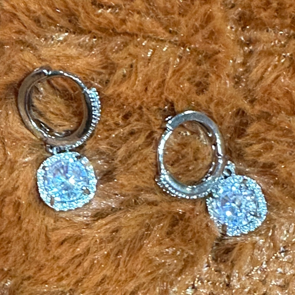 Elegant Silver Hoop Earrings with Sparkling Stones